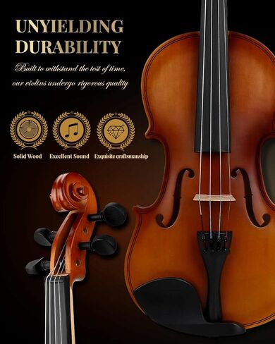 LMS كمان للأطفال Aduts 4/4 الكمان الصوتي، مجموعة كمان للأطفال بحجم كامل من الخشب الصلب للمبتدئين مع موالف حافظة روزين للكتف كتم الصوت وأوتار إضافية (4/4 (الحجم الكامل)) in Kuwait