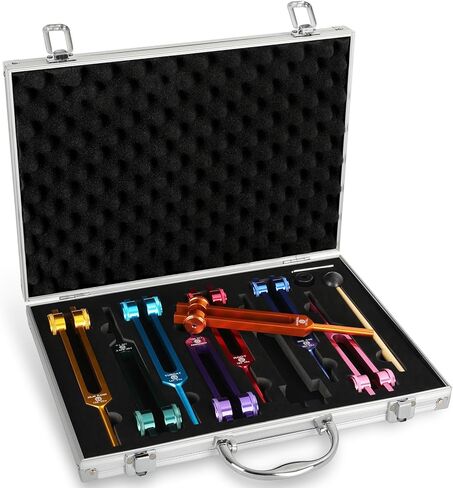 مجموعة شوكة الرنين سولفيجيو من تيباتيارد - 8 قطع شوكة ضبط ملونة مرجحة، شوكة ضبط الشاكرا للشفاء والعلاج الصوتي والتأمل in Kuwait