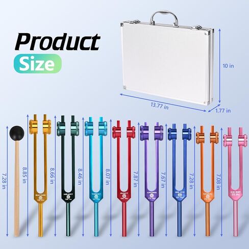 مجموعة شوكة الرنين سولفيجيو من تيباتيارد - 8 قطع شوكة ضبط ملونة مرجحة، شوكة ضبط الشاكرا للشفاء والعلاج الصوتي والتأمل in Kuwait