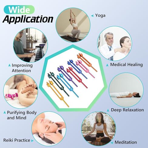 مجموعة شوكة الرنين سولفيجيو من تيباتيارد - 8 قطع شوكة ضبط ملونة مرجحة، شوكة ضبط الشاكرا للشفاء والعلاج الصوتي والتأمل in Kuwait
