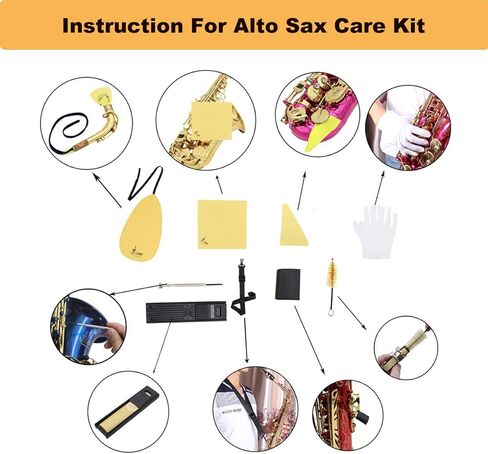Saxophone Cleaning Kit, 10-in-1 Alto Saxophone Cleaning Kit Including Sax Cleaning Cloth, Mouthpiece Brush, Mini Screwdriver Cleaning Cloth for Flute and Wind & Woodwind Instrument in Kuwait