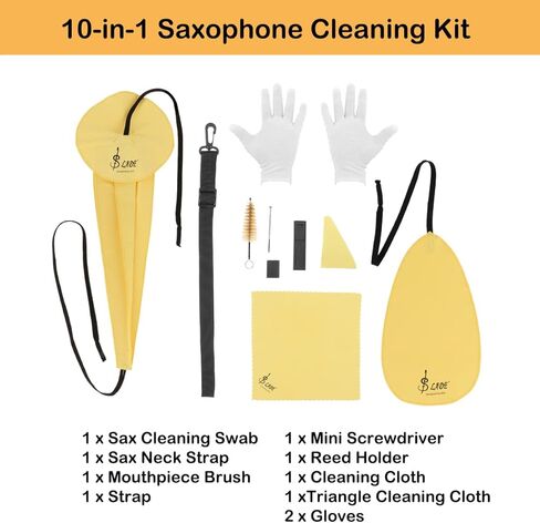 Saxophone Cleaning Kit, 10-in-1 Alto Saxophone Cleaning Kit Including Sax Cleaning Cloth, Mouthpiece Brush, Mini Screwdriver Cleaning Cloth for Flute and Wind & Woodwind Instrument in Kuwait