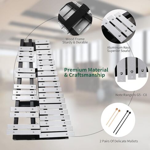مجموعة أدوات قرع إكسيليفون فيبرافون من جلوكنسبيل، 30 ملاحظة قابلة للطي للبالغين والأطفال - تتضمن مطرقتين وحقيبة حمل in Kuwait