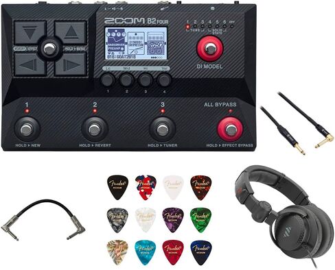 مجموعة مكبرات الصوت Zoom B2 الأربعة ودواسة محاكي FX مع سماعة رأس Polse Studio، و12 قطعة جيتار من Fender، وكابل أدوات Kopul 10 بوصات ووصلة Hosa 6 بوصة Pro (1/4 بوصة) in Saudi Arabia