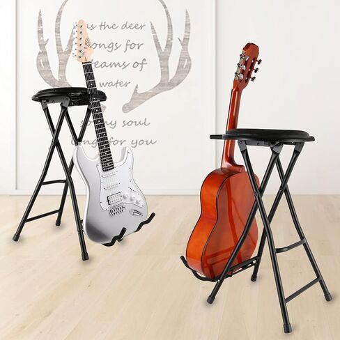 Eastrock Guitar Stool Seat, Foldable Guitar Seat with Footrest High-Density Sponges Guitar Chair with Guitar Holder for Acoustic and Electric Guitars Foldable Guitar Stand Playing Stool in Saudi Arabia