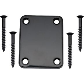 Musiclily Metal 4 Bolt Guitar Neck Plate with Screws for Fender Strat Tele Electric Guitar or Bass Replacement,Black