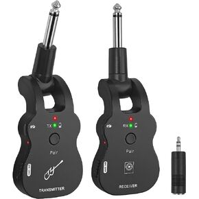 نظام جيتار لاسلكي من جيجيو يو اتش اف جهاز ارسال واستقبال جيتار لاسلكي مع 6 قنوات مدمجة ببطارية ليثيوم قابلة لاعادة الشحن ونظام جيتار رقمي للغيتار الكهربائي والباس (اسود) in Kuwait