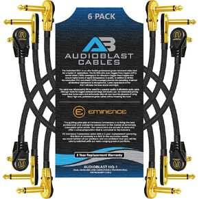 6 Units - 15 Inch - Audioblast HQ-1-BRAID (Black) - Ultra Flexible -Dual Shielded(100%) -Instrument Effects Pedal Patch Cable w/Low-Profile, R/A Gold Pancake TS(6.35mm) Plugs & Dual Staggered Boots in Saudi Arabia