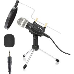 MSIZOY Professional 3.5 ملم ميكروفون مكثف للكمبيوتر ستوديو تسجيل سطح المكتب ميكروفون متوافق مع الكمبيوتر المحمول iPhone، توصيل وتشغيل الميكروفون مع مرشح بوب حامل للألعاب بودكاست الدردشة عبر الإنترنت in Kuwait