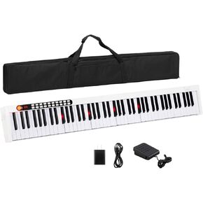 GLARRY 88 مفتاح بيانو رقمي محمول وحساس باللمس مع مفاتيح مضاءة، لوحة مفاتيح MIDI، مكبرات صوت مدمجة، مزود طاقة، مزود طاقة، حقيبة محمولة (أسود) in Kuwait