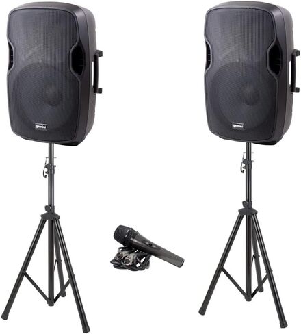 مكبر صوت Gemini Sound Bluetooth مزدوج نشط/خامل 15 بوصة مكبر صوت 2000 وات نظام PA، مدخل/مخرج XLR، ميكروفون 1/4 بوصة، مدخلات RCA/AUX، بطاقة USB SD، حامل خلاط، مجموعة كابلات الميكروفون in Saudi Arabia