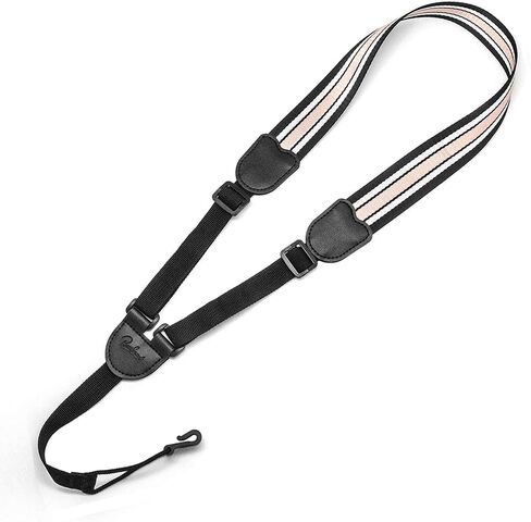 حزام قيثارة بمشبك على شكل حرف J قابل للتعديل باطوال مختلفة وحزام قيثارة بدون ثقب لحفلة السوبرانو وتينور والقيثارة (ذهبي فاتح/ابيض) in Kuwait