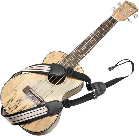 حزام قيثارة بمشبك على شكل حرف J قابل للتعديل باطوال مختلفة وحزام قيثارة بدون ثقب لحفلة السوبرانو وتينور والقيثارة (ذهبي فاتح/ابيض) in Kuwait