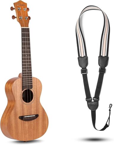 حزام قيثارة بمشبك على شكل حرف J قابل للتعديل باطوال مختلفة وحزام قيثارة بدون ثقب لحفلة السوبرانو وتينور والقيثارة (ذهبي فاتح/ابيض) in Kuwait