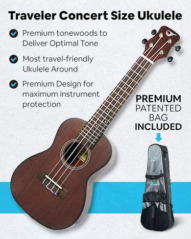 Journey Instruments Meranti Concert Travel Ukulele – UC770CE السفر بحجم الحفلة الموسيقية القيثارة – أفضل أفضل الآلات الموسيقية لرحلات الطريق – حقيبة القيثارة للسفر in Kuwait