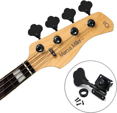 4R Bass Tuning Pegs Vintage Open Geared Locking Keys 4-in-line Tuners Machine Heads with 4 Strings Right Hand for Jazz Precision P Bass Replacement, Black in Kuwait