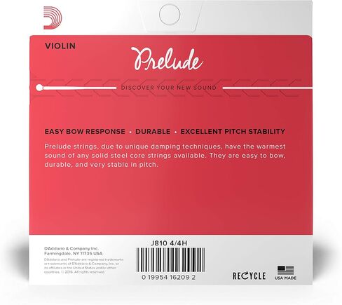 D’Addario Prelude Violin String Set, 4/4 Scale Heavy Tension – J810 4/4H - Solid Steel Core, Warm Tone, Economical and Durable – Educator’s Choice for Student Strings – 1 Set in Saudi Arabia