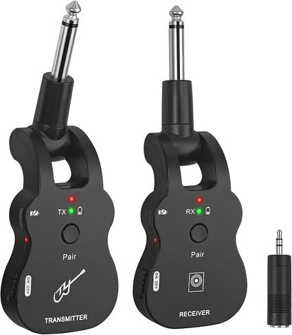 نظام جيتار لاسلكي من جيجيو يو اتش اف جهاز ارسال واستقبال جيتار لاسلكي مع 6 قنوات مدمجة ببطارية ليثيوم قابلة لاعادة الشحن ونظام جيتار رقمي للغيتار الكهربائي والباس (اسود) in Kuwait