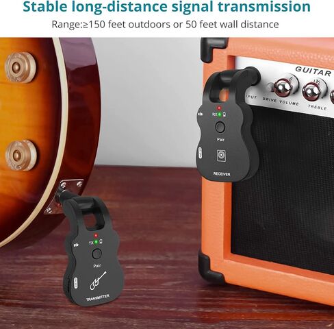 نظام جيتار لاسلكي من جيجيو يو اتش اف جهاز ارسال واستقبال جيتار لاسلكي مع 6 قنوات مدمجة ببطارية ليثيوم قابلة لاعادة الشحن ونظام جيتار رقمي للغيتار الكهربائي والباس (اسود) in Kuwait