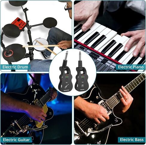 نظام جيتار لاسلكي من جيجيو يو اتش اف جهاز ارسال واستقبال جيتار لاسلكي مع 6 قنوات مدمجة ببطارية ليثيوم قابلة لاعادة الشحن ونظام جيتار رقمي للغيتار الكهربائي والباس (اسود) in Kuwait