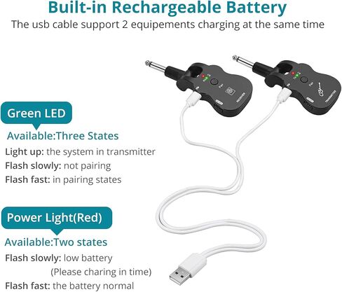 نظام جيتار لاسلكي من جيجيو يو اتش اف جهاز ارسال واستقبال جيتار لاسلكي مع 6 قنوات مدمجة ببطارية ليثيوم قابلة لاعادة الشحن ونظام جيتار رقمي للغيتار الكهربائي والباس (اسود) in Kuwait
