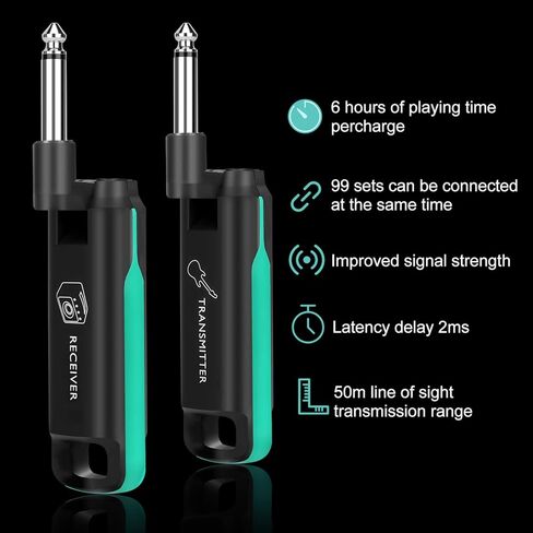 Kapama Imports SWIFF WS-70 جهاز إرسال واستقبال جيتار لاسلكي - نظام جيتار لاسلكي - زمن وصول منخفض وإعادة إنتاج الصوت العالي - ميكروفون جيتار مع بطارية ليثيوم مدمجة قابلة لإعادة الشحن in Kuwait