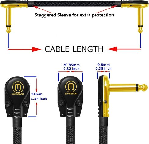 6 Units - 15 Inch - Audioblast HQ-1-BRAID (Black) - Ultra Flexible -Dual Shielded(100%) -Instrument Effects Pedal Patch Cable w/Low-Profile, R/A Gold Pancake TS(6.35mm) Plugs & Dual Staggered Boots in Saudi Arabia