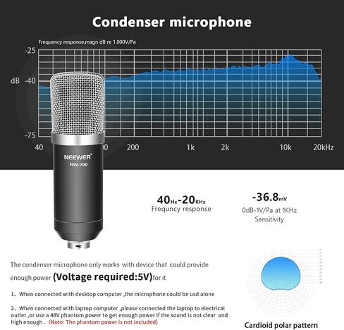 Neewer NW-700 Studio Condenser Microphone Set Including: NW-700 Condenser Microphone, Metal Microphone Shock Mount, Ball-type Foam Cap, Audio Cable for Broadcasting Voice Recording in Saudi Arabia