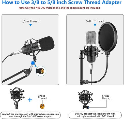 Neewer NW-700 Studio Condenser Microphone Set Including: NW-700 Condenser Microphone, Metal Microphone Shock Mount, Ball-type Foam Cap, Audio Cable for Broadcasting Voice Recording in Saudi Arabia