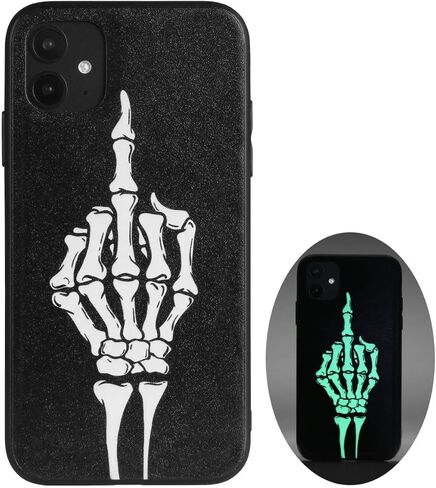 حافظة X Spirit Skull لهاتف iPhone 12، هيكل عظمي يعزف على الجيتار، تصميم Cool Edgy Gothic Emo، يتوهج في الظلام، لمسة نهائية جلدية (iPh 12-Skeleton Play Guitar) in Saudi Arabia