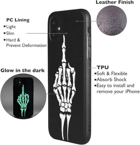 حافظة X Spirit Skull لهاتف iPhone 12، هيكل عظمي يعزف على الجيتار، تصميم Cool Edgy Gothic Emo، يتوهج في الظلام، لمسة نهائية جلدية (iPh 12-Skeleton Play Guitar) in Saudi Arabia
