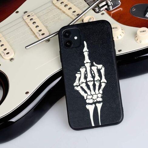 حافظة X Spirit Skull لهاتف iPhone 12، هيكل عظمي يعزف على الجيتار، تصميم Cool Edgy Gothic Emo، يتوهج في الظلام، لمسة نهائية جلدية (iPh 12-Skeleton Play Guitar) in Saudi Arabia