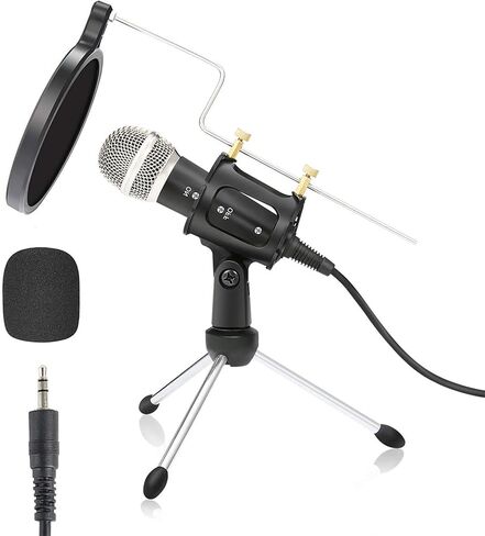 MSIZOY Professional 3.5 ملم ميكروفون مكثف للكمبيوتر ستوديو تسجيل سطح المكتب ميكروفون متوافق مع الكمبيوتر المحمول iPhone، توصيل وتشغيل الميكروفون مع مرشح بوب حامل للألعاب بودكاست الدردشة عبر الإنترنت in Kuwait