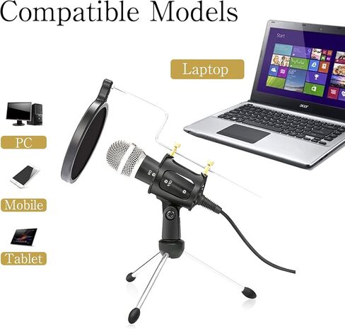MSIZOY Professional 3.5 ملم ميكروفون مكثف للكمبيوتر ستوديو تسجيل سطح المكتب ميكروفون متوافق مع الكمبيوتر المحمول iPhone، توصيل وتشغيل الميكروفون مع مرشح بوب حامل للألعاب بودكاست الدردشة عبر الإنترنت in Kuwait