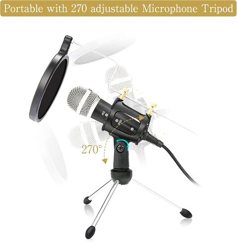 MSIZOY Professional 3.5 ملم ميكروفون مكثف للكمبيوتر ستوديو تسجيل سطح المكتب ميكروفون متوافق مع الكمبيوتر المحمول iPhone، توصيل وتشغيل الميكروفون مع مرشح بوب حامل للألعاب بودكاست الدردشة عبر الإنترنت in Kuwait