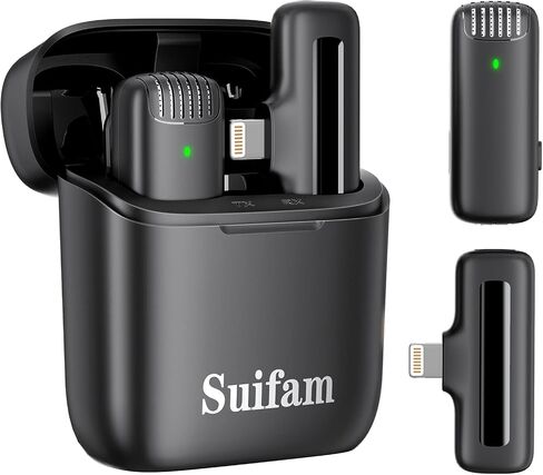 ميكروفون Suifam 2023 اللاسلكي لأجهزة iPhone وiPad مع علبة شحن طويلة الأمد، نطاق نقل 65 قدمًا، و3 أوضاع Denoise لمدونات الفيديو، والمقابلات، وتسجيل الفيديو in Saudi Arabia