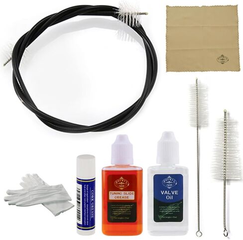 مجموعة تنظيف العناية الروشيكس ترومبيت/كورنيت مجموعة الصيانة الكاكي وزيت الصمام، شحم انزلاق، فرشاة مرنة، فرشاة صمام، فرشاة للفم، دهن الفلين، قطعة قماش تنظيف وأكثر من ذلك in Kuwait
