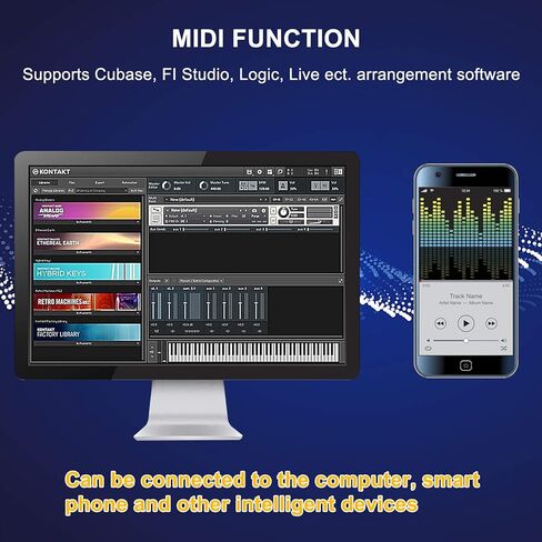 GLARRY 88 مفتاح بيانو رقمي محمول وحساس باللمس مع مفاتيح مضاءة، لوحة مفاتيح MIDI، مكبرات صوت مدمجة، مزود طاقة، مزود طاقة، حقيبة محمولة (أسود) in Kuwait