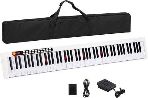 GLARRY 88 مفتاح بيانو رقمي محمول وحساس باللمس مع مفاتيح مضاءة، لوحة مفاتيح MIDI، مكبرات صوت مدمجة، مزود طاقة، مزود طاقة، حقيبة محمولة (أسود) in Kuwait