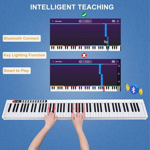 GLARRY 88 مفتاح بيانو رقمي محمول وحساس باللمس مع مفاتيح مضاءة، لوحة مفاتيح MIDI، مكبرات صوت مدمجة، مزود طاقة، مزود طاقة، حقيبة محمولة (أسود) in Kuwait