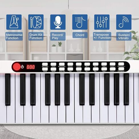 GLARRY 88 مفتاح بيانو رقمي محمول وحساس باللمس مع مفاتيح مضاءة، لوحة مفاتيح MIDI، مكبرات صوت مدمجة، مزود طاقة، مزود طاقة، حقيبة محمولة (أسود) in Kuwait