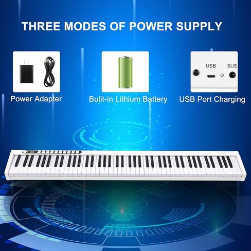 GLARRY 88 مفتاح بيانو رقمي محمول وحساس باللمس مع مفاتيح مضاءة، لوحة مفاتيح MIDI، مكبرات صوت مدمجة، مزود طاقة، مزود طاقة، حقيبة محمولة (أسود) in Kuwait