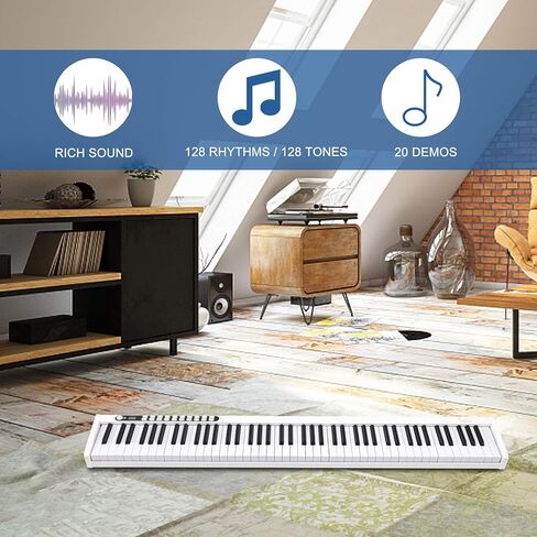 GLARRY 88 مفتاح بيانو رقمي محمول وحساس باللمس مع مفاتيح مضاءة، لوحة مفاتيح MIDI، مكبرات صوت مدمجة، مزود طاقة، مزود طاقة، حقيبة محمولة (أسود) in Kuwait