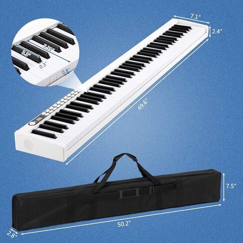 GLARRY 88 مفتاح بيانو رقمي محمول وحساس باللمس مع مفاتيح مضاءة، لوحة مفاتيح MIDI، مكبرات صوت مدمجة، مزود طاقة، مزود طاقة، حقيبة محمولة (أسود) in Kuwait
