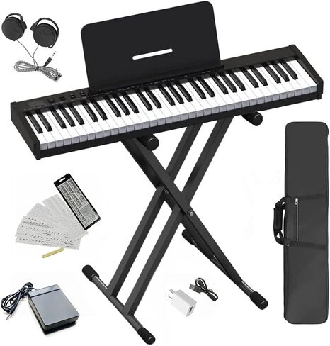 Longeye Piano Keyboard 61 Key Semi Weighted Portable Compact Keyboard Piano for Beginners with Stand, Headphones, Sustain Pedal, Carrying Case, Black in Saudi Arabia