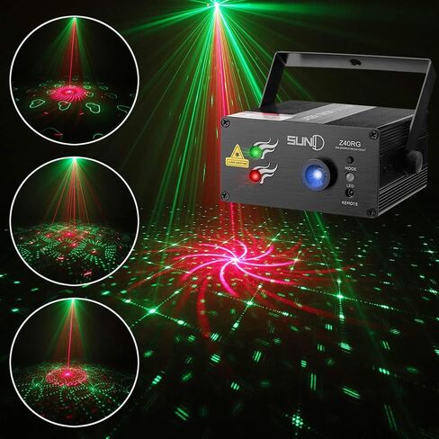DJ Laser Lights SUNY Music Laser Projector 40 Patterns RG Stage Lighting Blue LED Remote Control Red Green Sound Activated Xmas Party Indoor Family Wedding Decoration Carnival Holiday Bar Disco Show in Kuwait