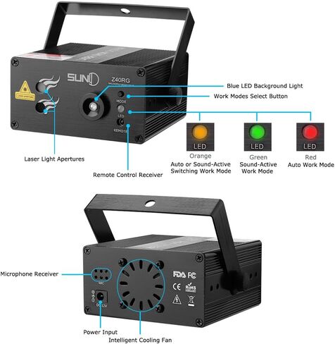DJ Laser Lights SUNY Music Laser Projector 40 Patterns RG Stage Lighting Blue LED Remote Control Red Green Sound Activated Xmas Party Indoor Family Wedding Decoration Carnival Holiday Bar Disco Show in Kuwait