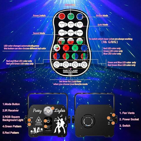 إنجويديد لاسلكي دي جي ديسكو ليزر أضواء الحفلات - ضوء المسرح يعمل بالبطارية يعمل بالبطاريات مع جهاز تحكم عن بعد - ضوء فلاش ستروب للحفلات عيد الميلاد والرقص والرقص والمنزل والهالوين ديكور عيد الميلاد in Kuwait