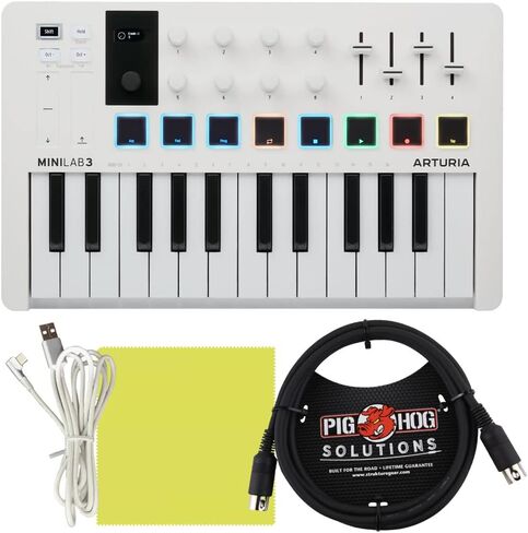Arturia MiniLab 3 Hybrid MIDI Keyboard Controller Bundle with Pig Hog MIDI Cable & Liquid Audio Polishing Cloth (3 Items) in Saudi Arabia