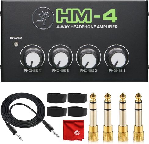 Mackie HM-4 4-Way Headphone Amplifier Bundle with Mophead 10-Foot TRS Cable, 4X 1/4" to 3.5mm Adapter, 4X Cable Ties and Microfiber Cloth in Kuwait